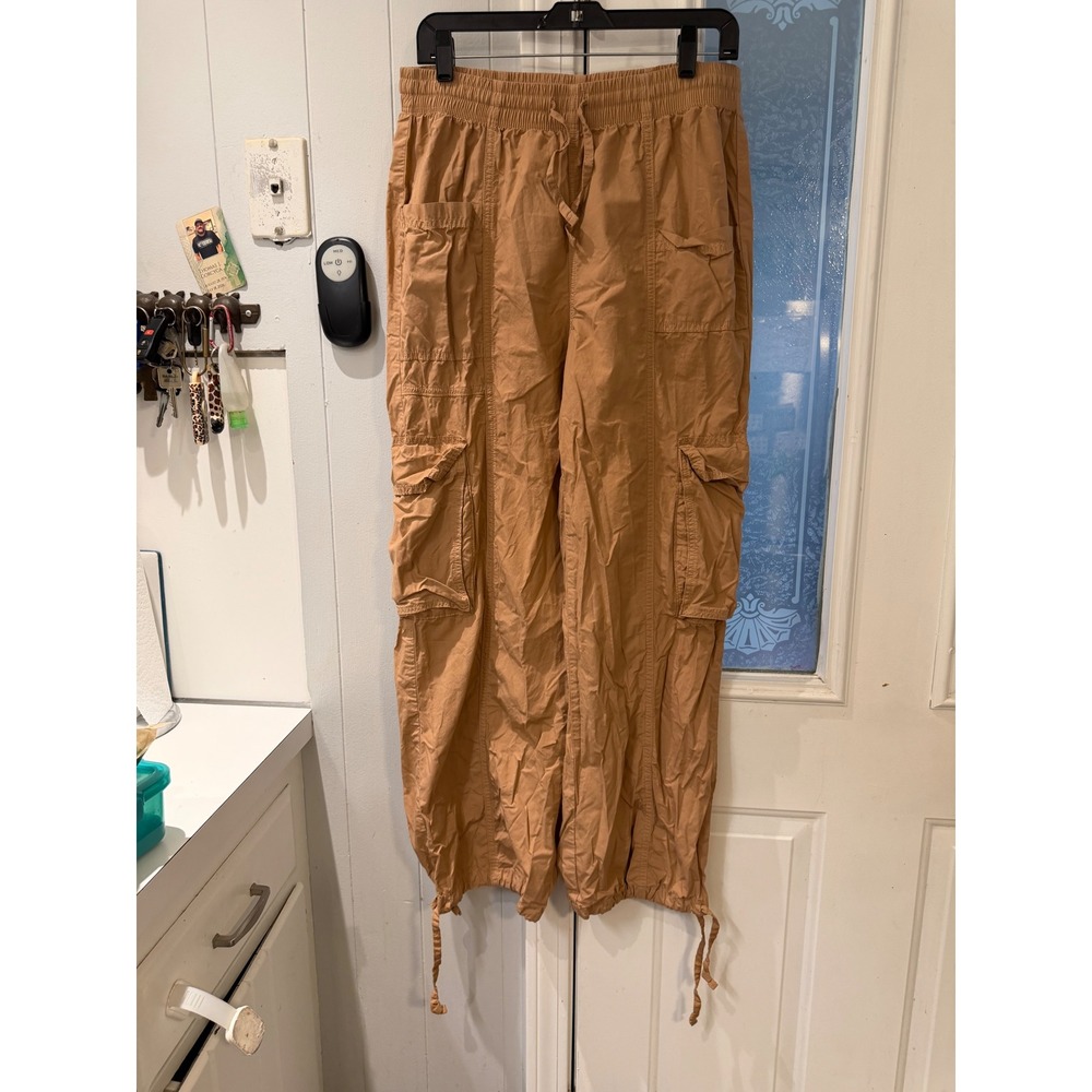 Aerie Tan Brown Utility Cargo Pants Elastic Waist Drawstring Hem Womens Medium
